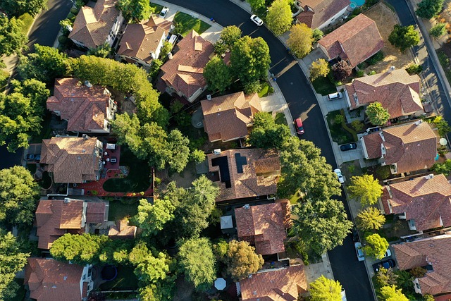 neutral rooftop solar panels on residential building in daylight